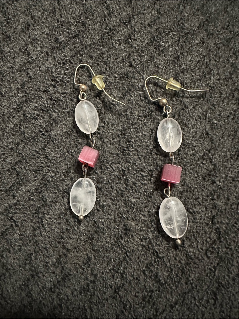 Handcrafted Pink and Clear Bead Drop Earrings
